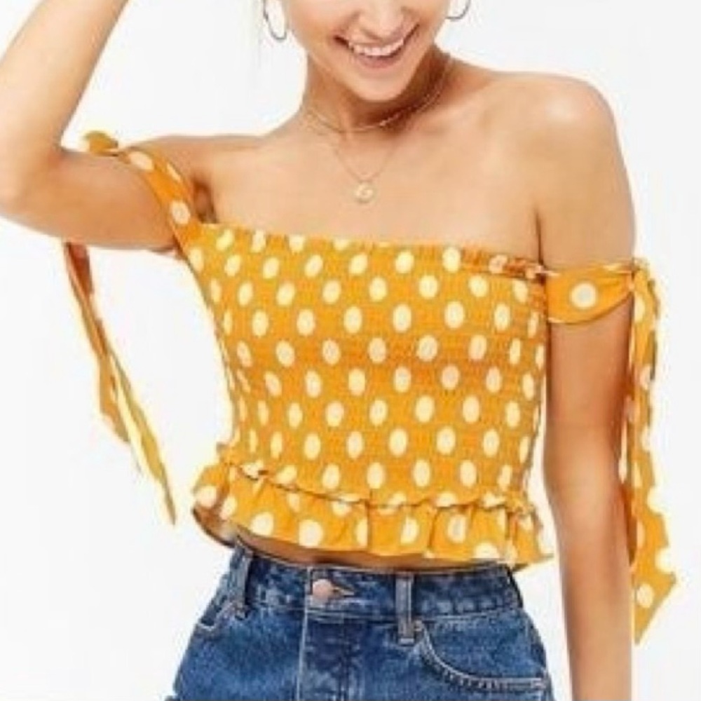 FOREVER 21 Bow Strap Shirred Top Crop